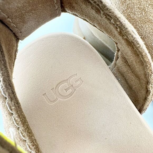 UGG Ashton Heritage Ankle Strap Lug Heel Chunky Sandals Size 7 Crochet Brown Red - Picture 9 of 11